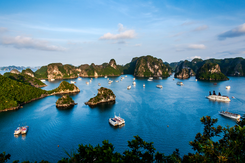 Asia cruise ship against scenic backdrop